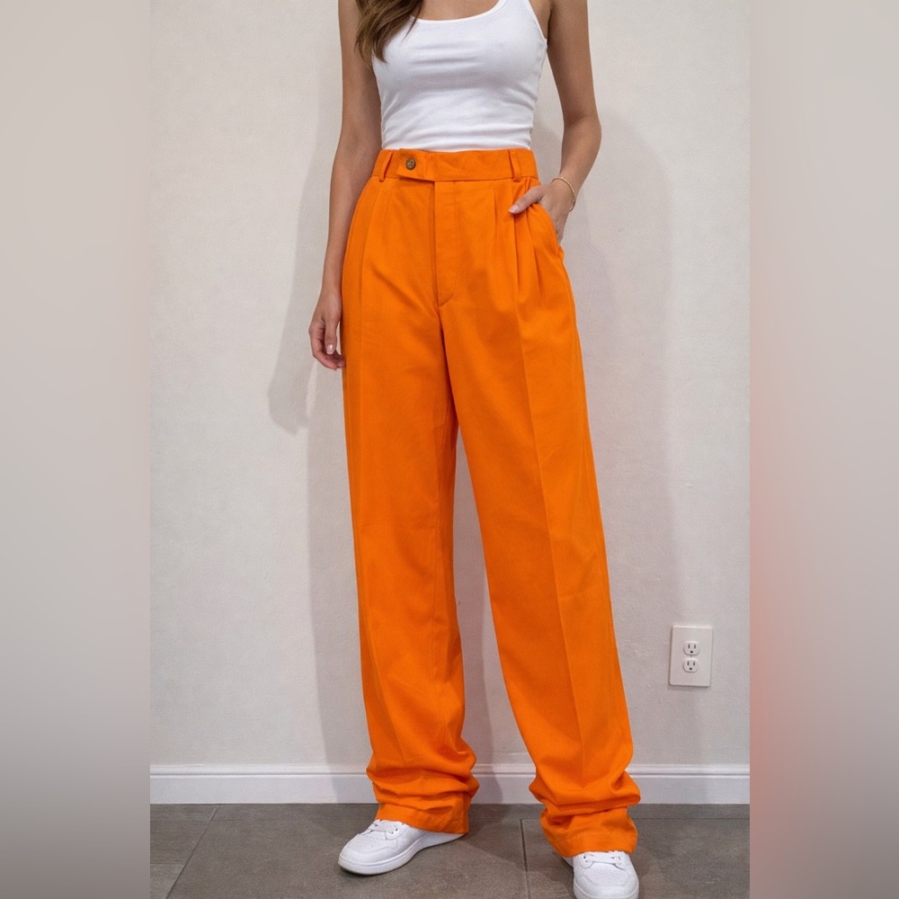 Bright Orange Vintage Pleated Trouser Pants By Bergati Size 34